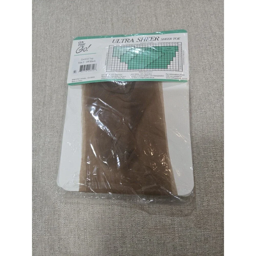 On The Go! Ultra Sheer Control Top Pantyhose Size 3 Off Black Sealed New